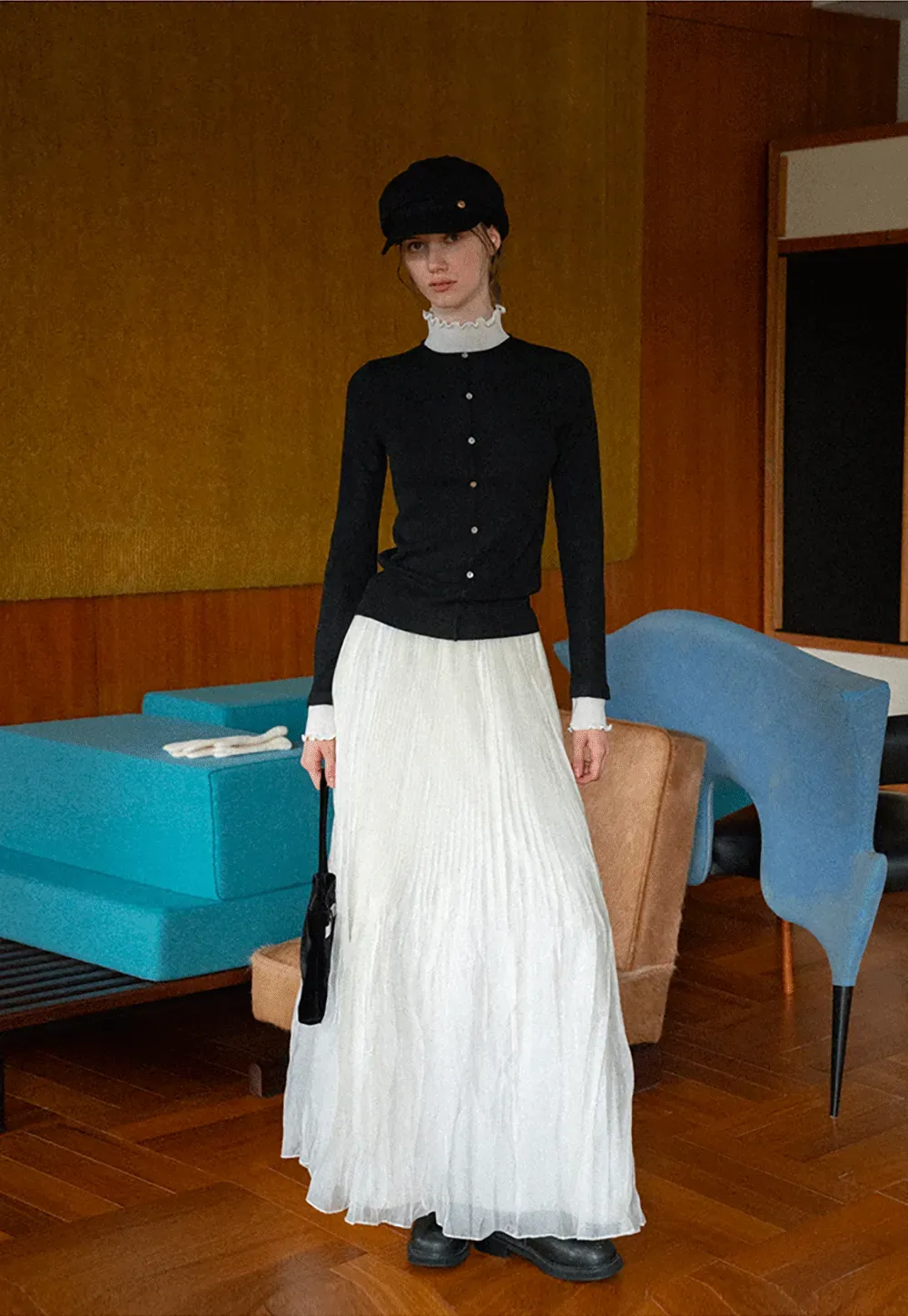 Pleated Flowing Maxi Skirt