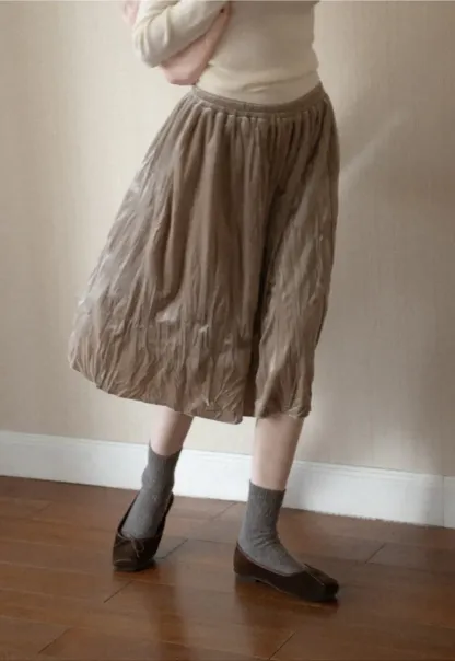 Elastic Waist Pleated Flowing Skirt