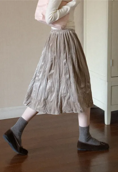 Elastic Waist Pleated Flowing Skirt
