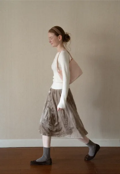 Elastic Waist Pleated Flowing Skirt