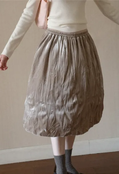 Elastic Waist Pleated Flowing Skirt