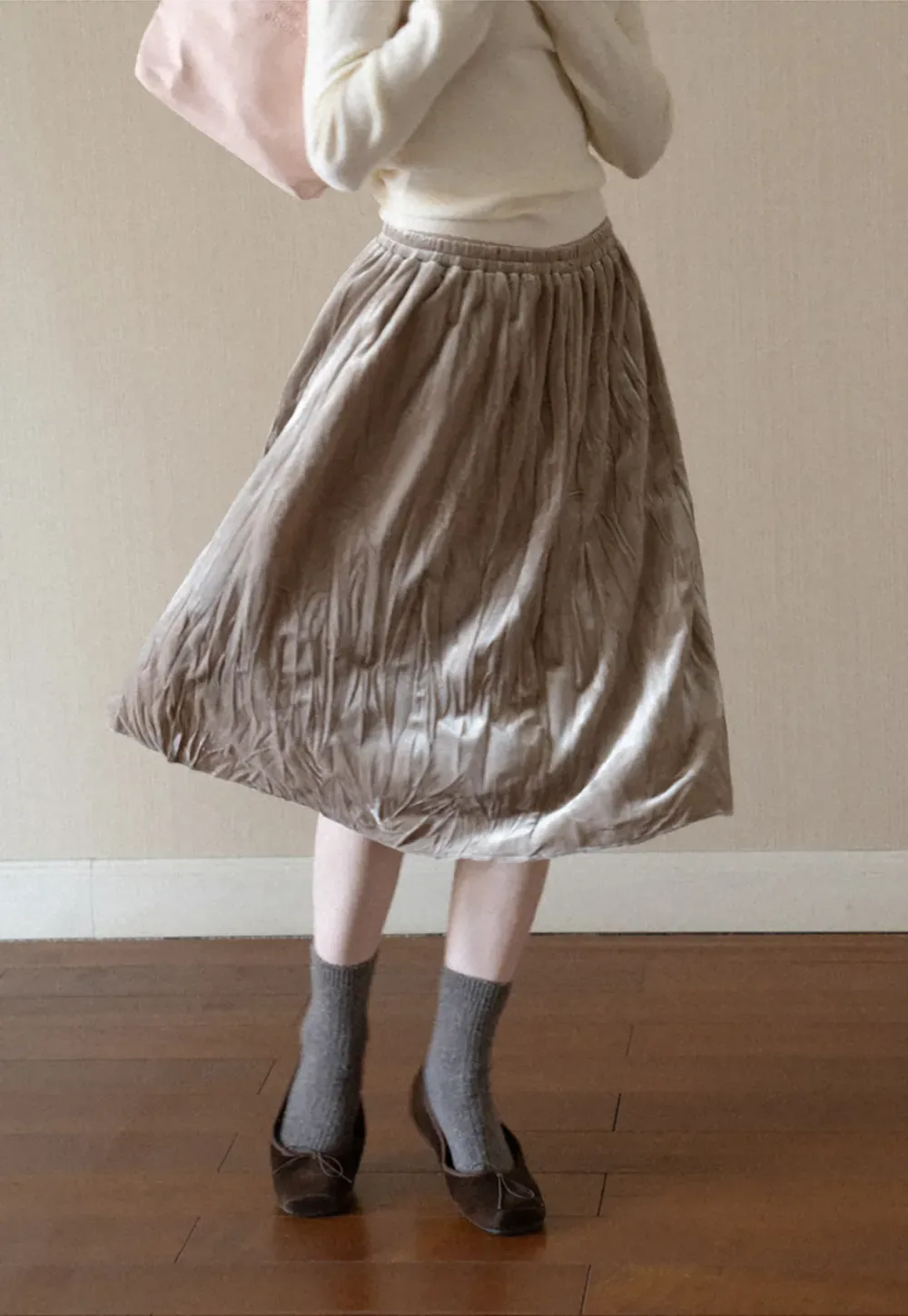 Elastic Waist Pleated Flowing Skirt