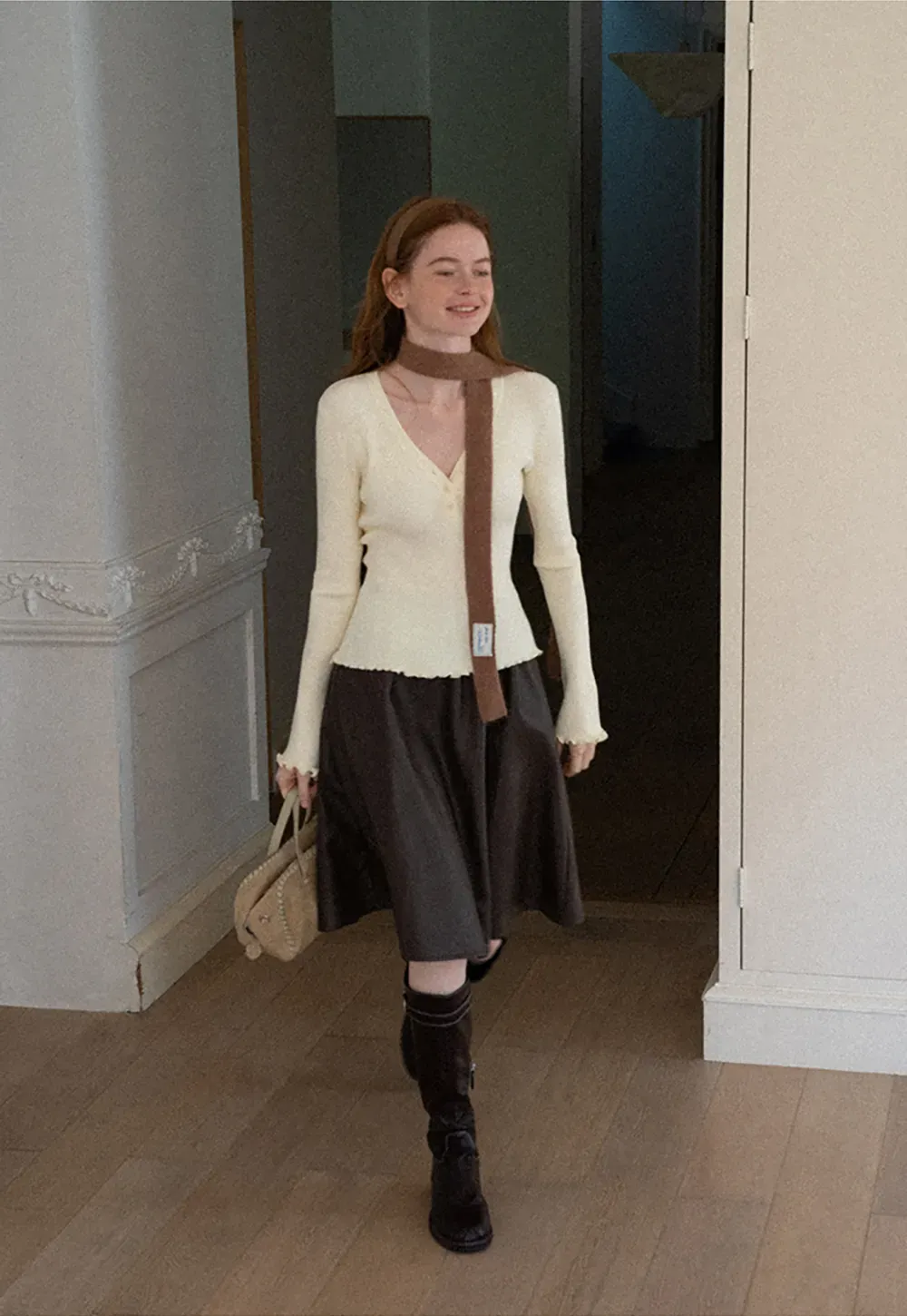High Waist A Line Leather Skirt