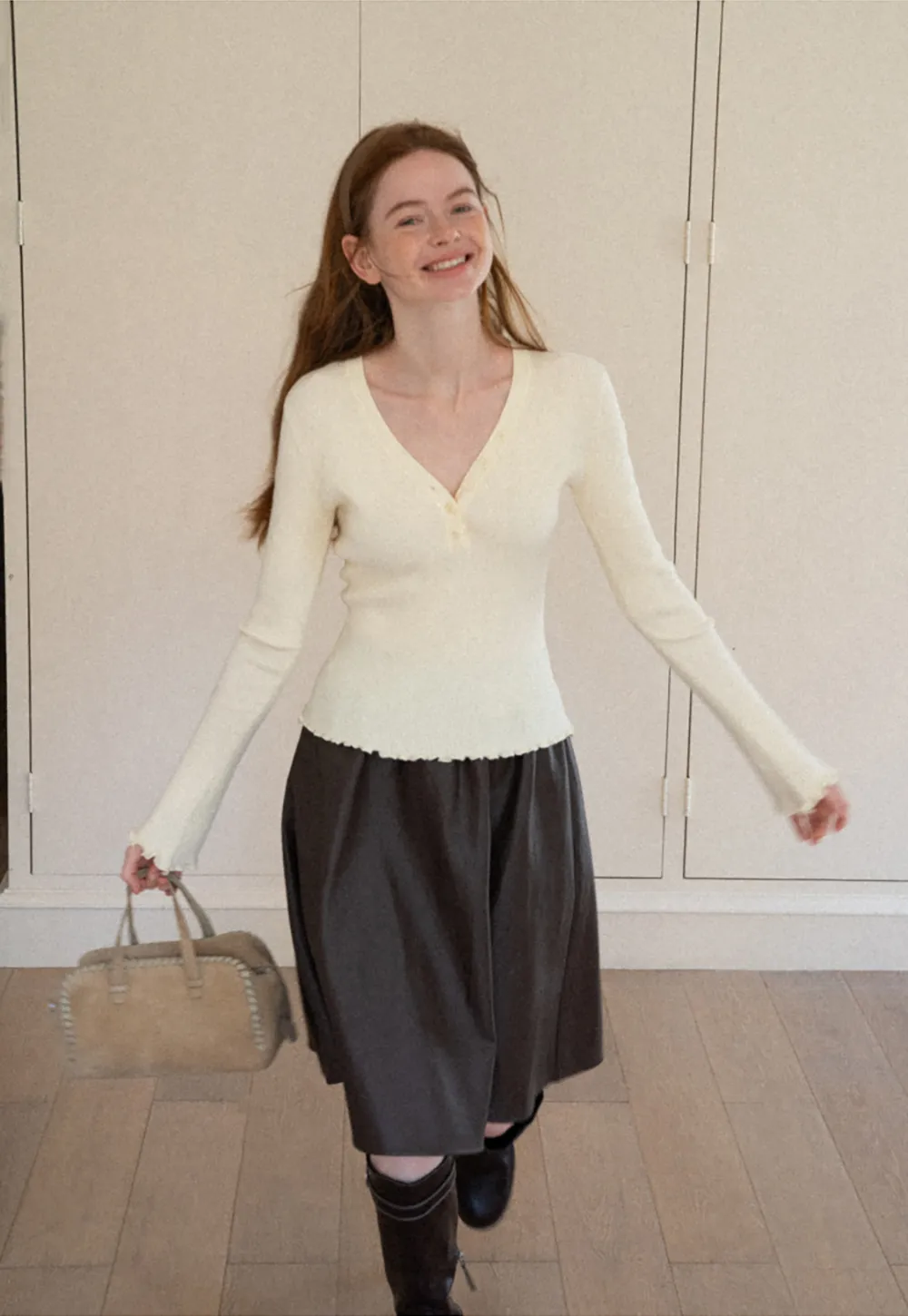 High Waist A Line Leather Skirt