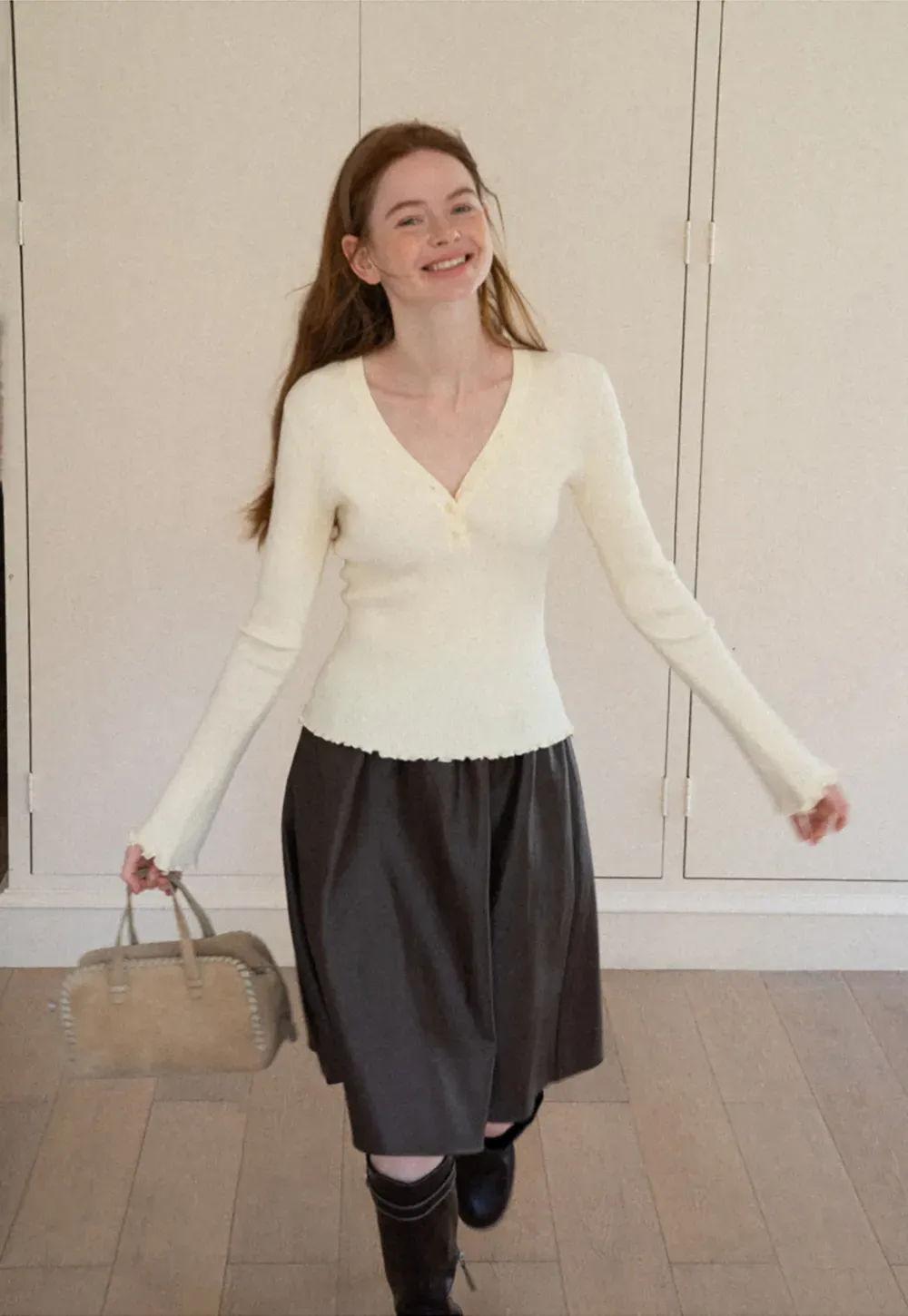 High Waist A Line Leather Skirt