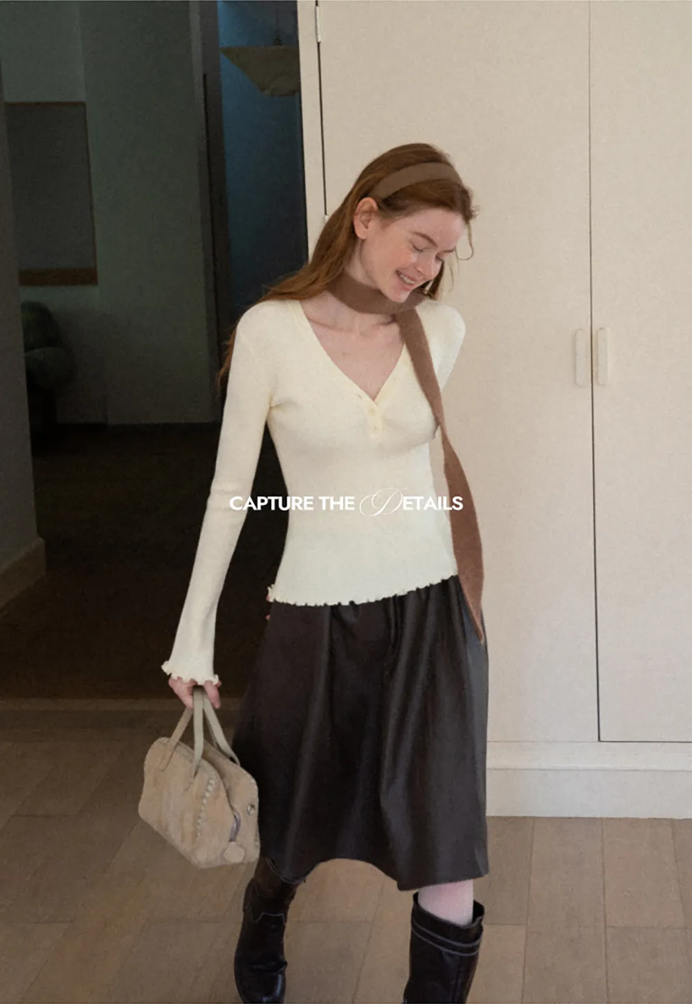 High Waist A Line Leather Skirt
