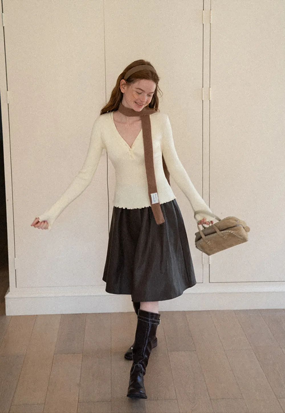 High Waist A Line Leather Skirt