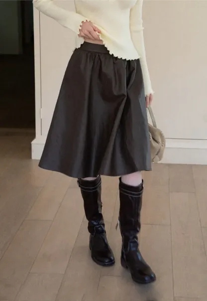 High Waist A Line Leather Skirt