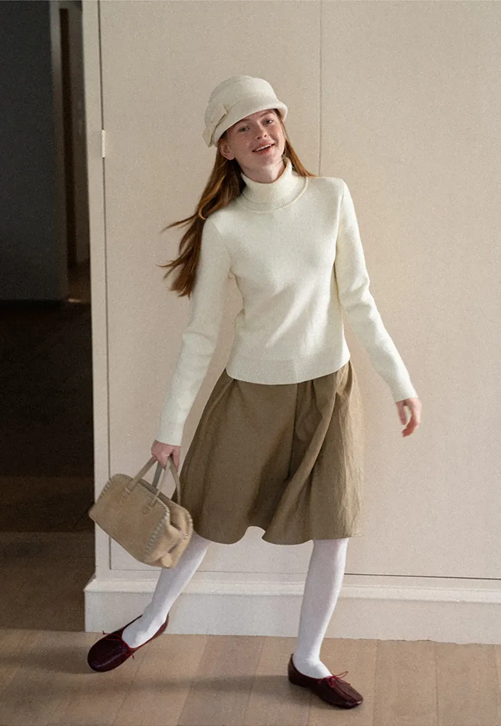 High Waist A Line Leather Skirt