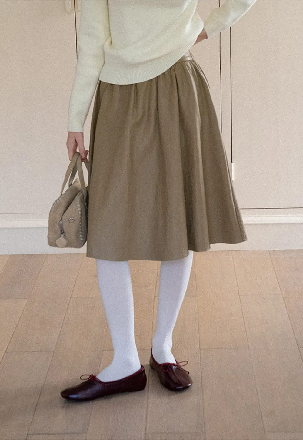High Waist A Line Leather Skirt