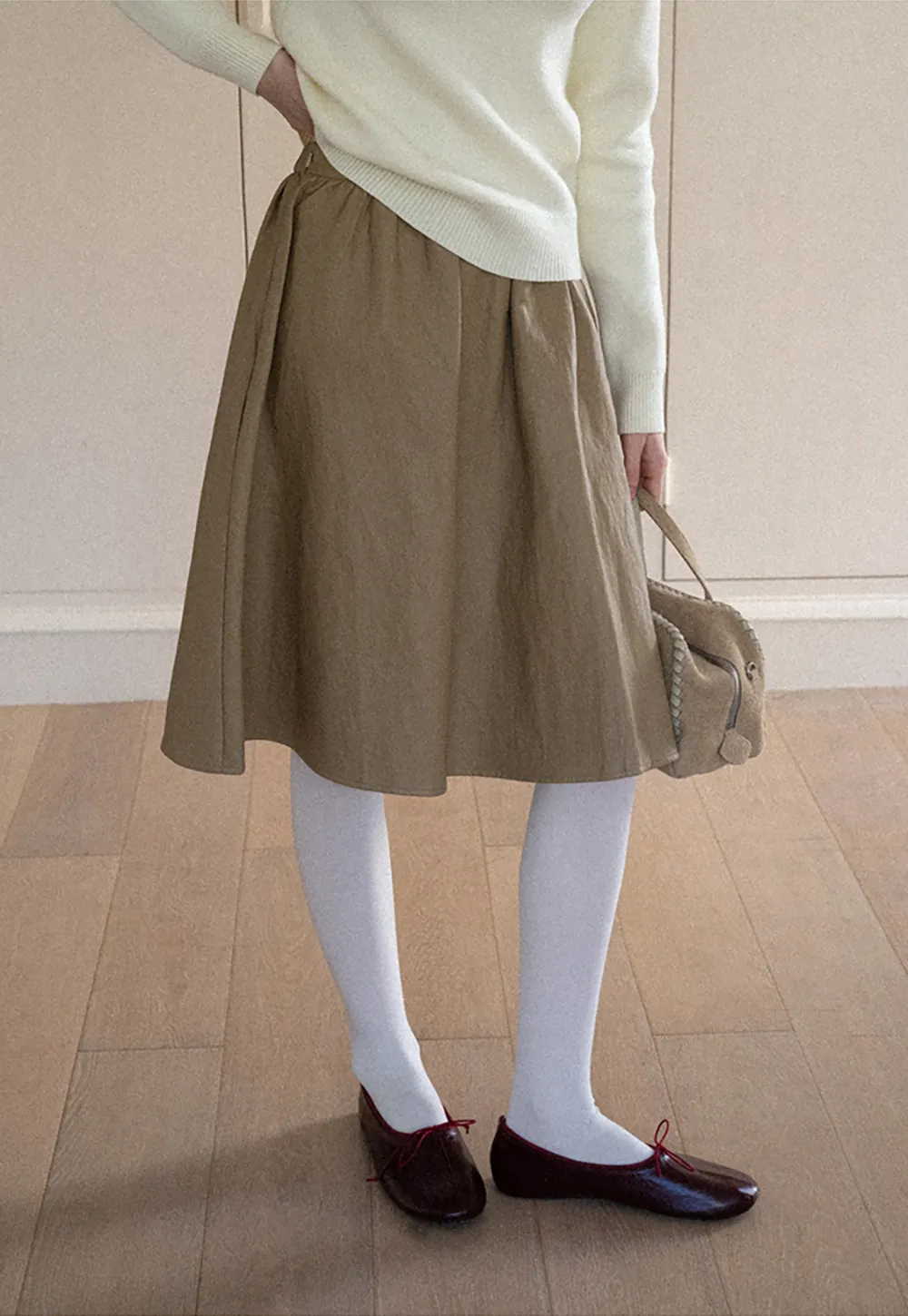 High Waist A Line Leather Skirt