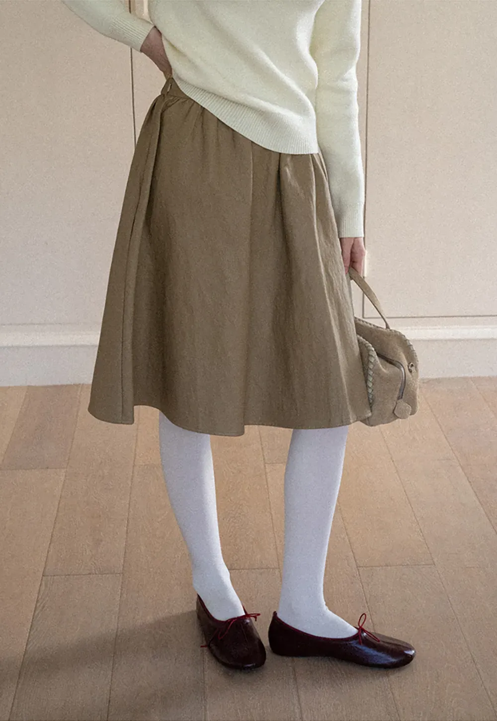 High Waist A Line Leather Skirt