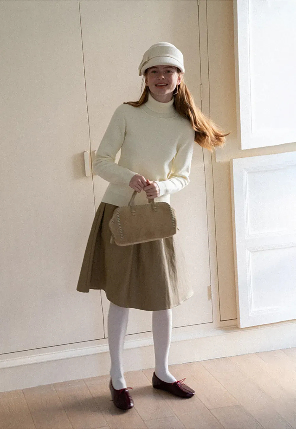 High Waist A Line Leather Skirt