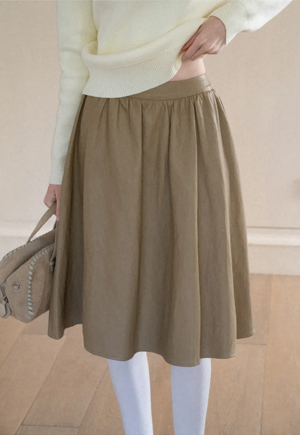 High Waist A Line Leather Skirt