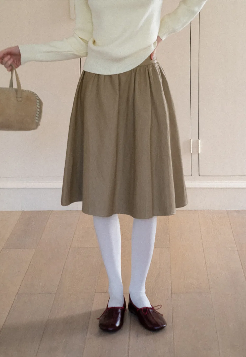 High Waist A Line Leather Skirt