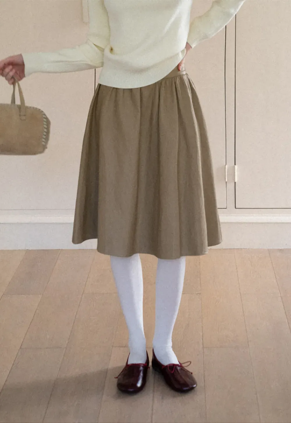 High Waist A Line Leather Skirt