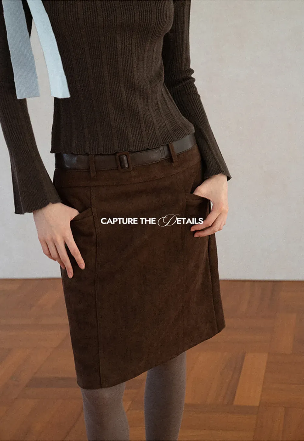 High Waist Suede Skirt with Front Pocket