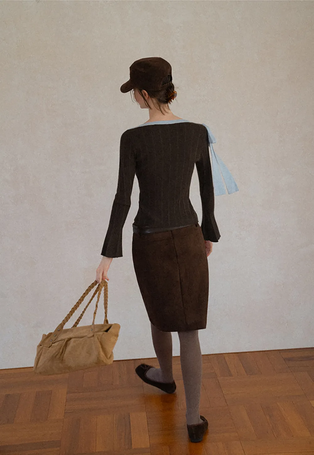 High Waist Suede Skirt with Front Pocket