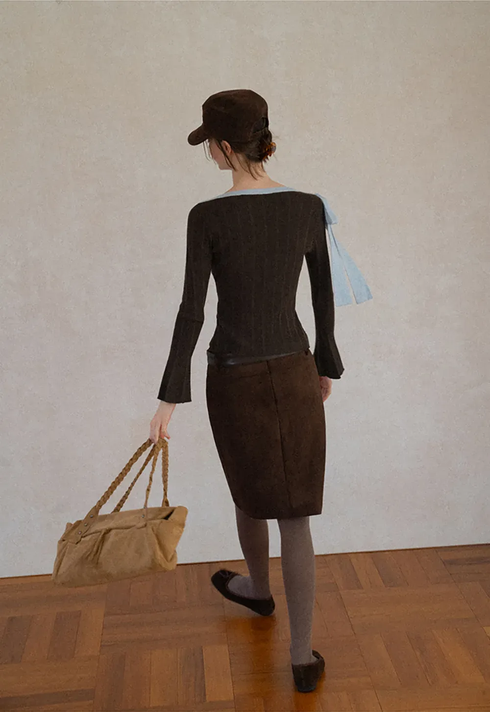 High Waist Suede Skirt with Front Pocket