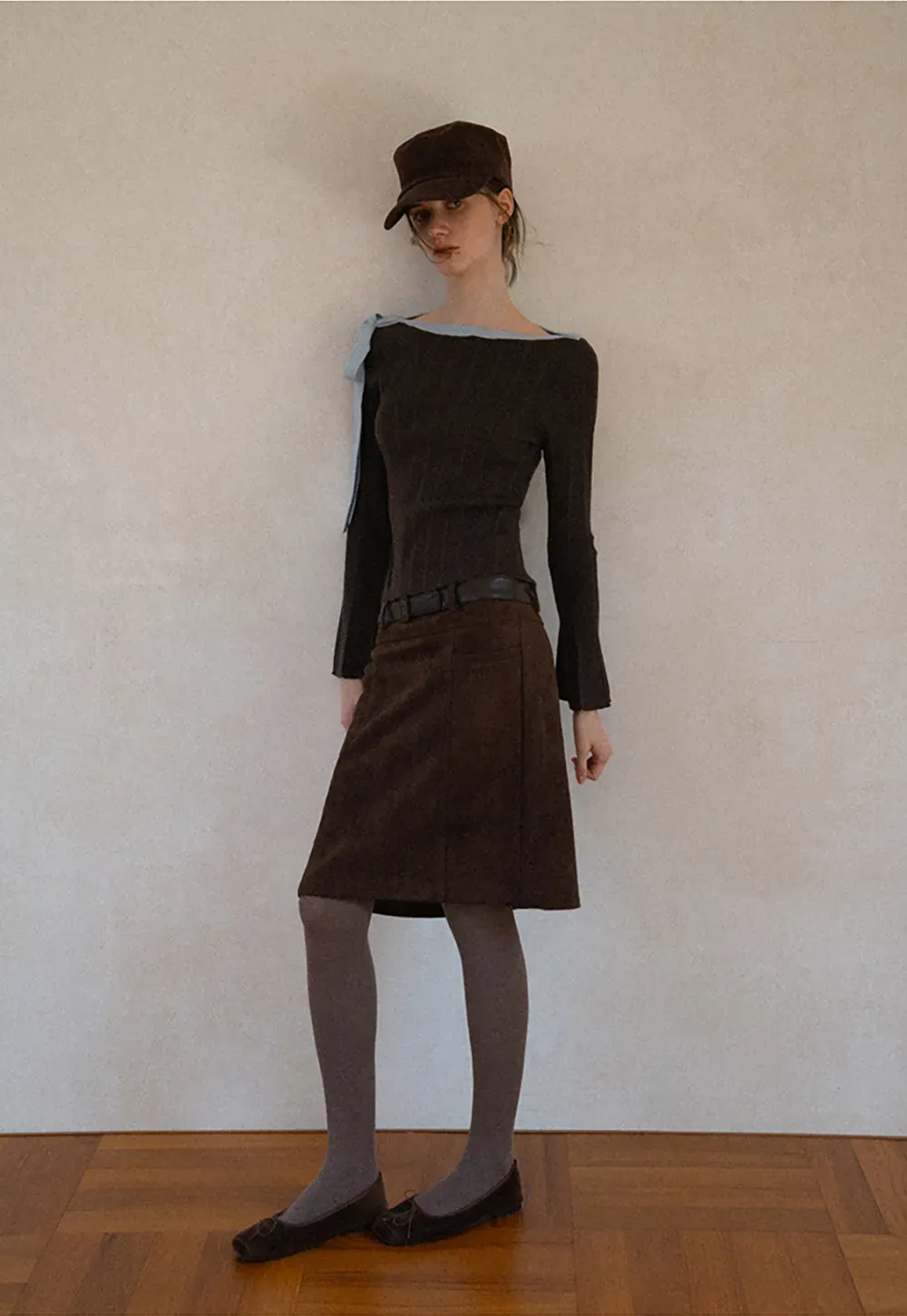 High Waist Suede Skirt with Front Pocket