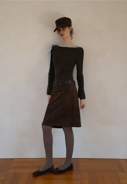 High Waist Suede Skirt with Front Pocket
