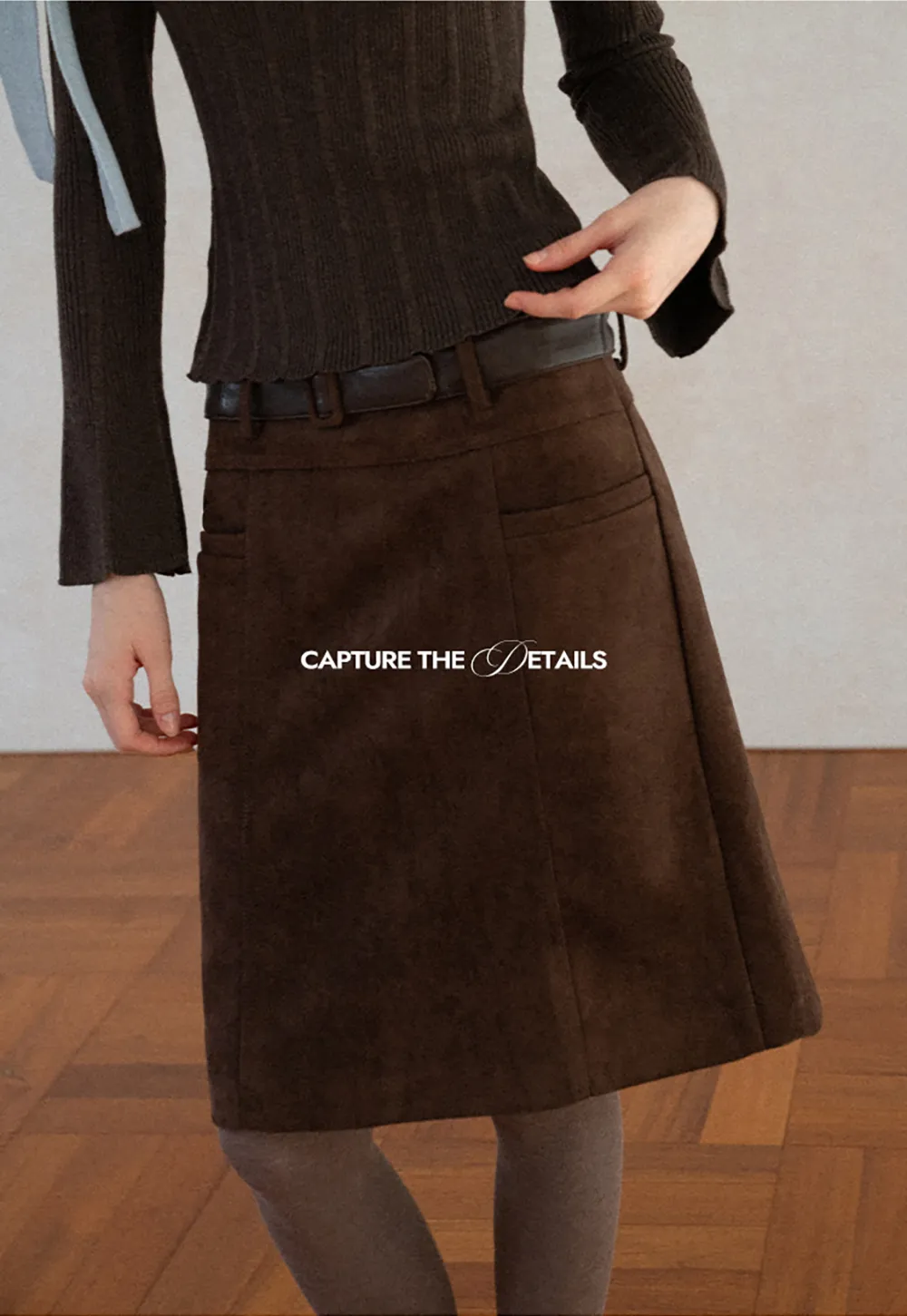 High Waist Suede Skirt with Front Pocket