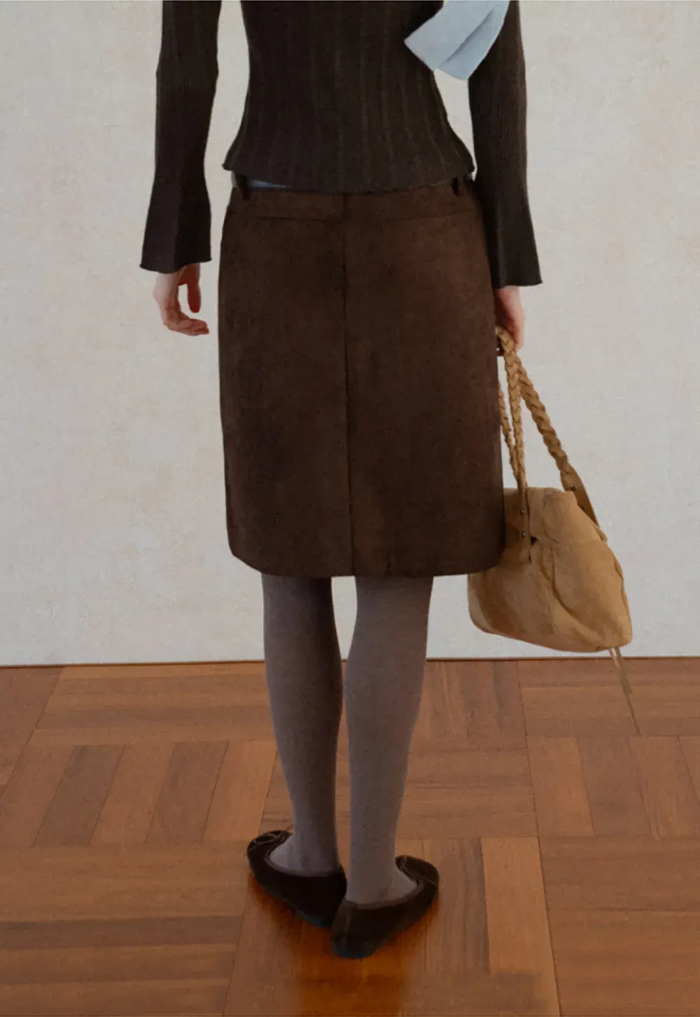 High Waist Suede Skirt with Front Pocket