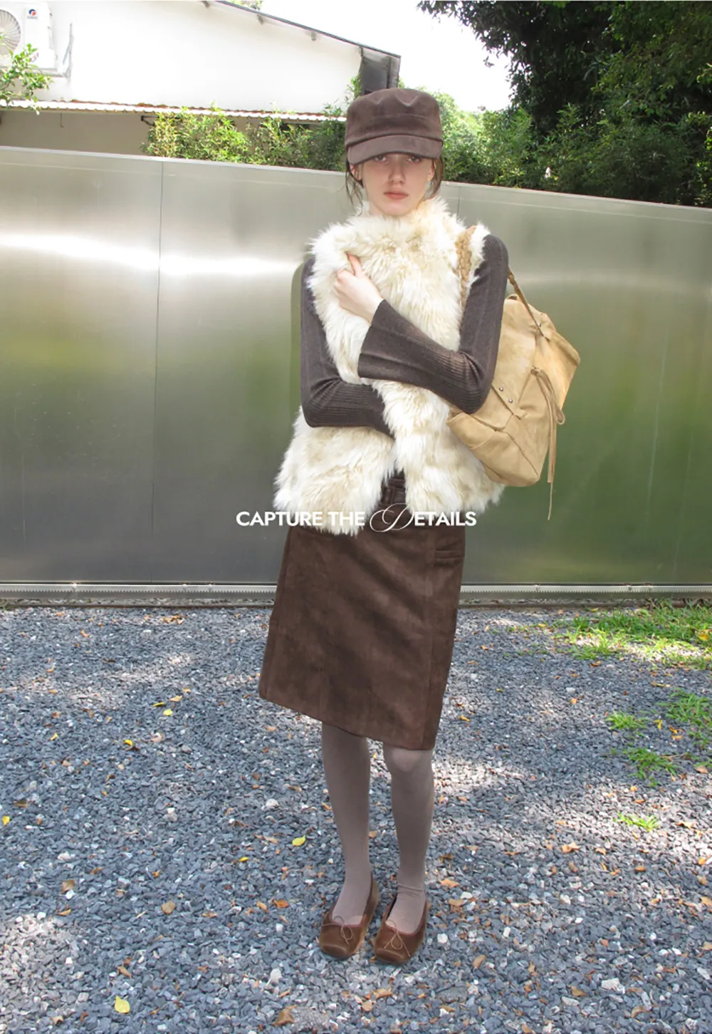 High Waist Suede Skirt with Front Pocket