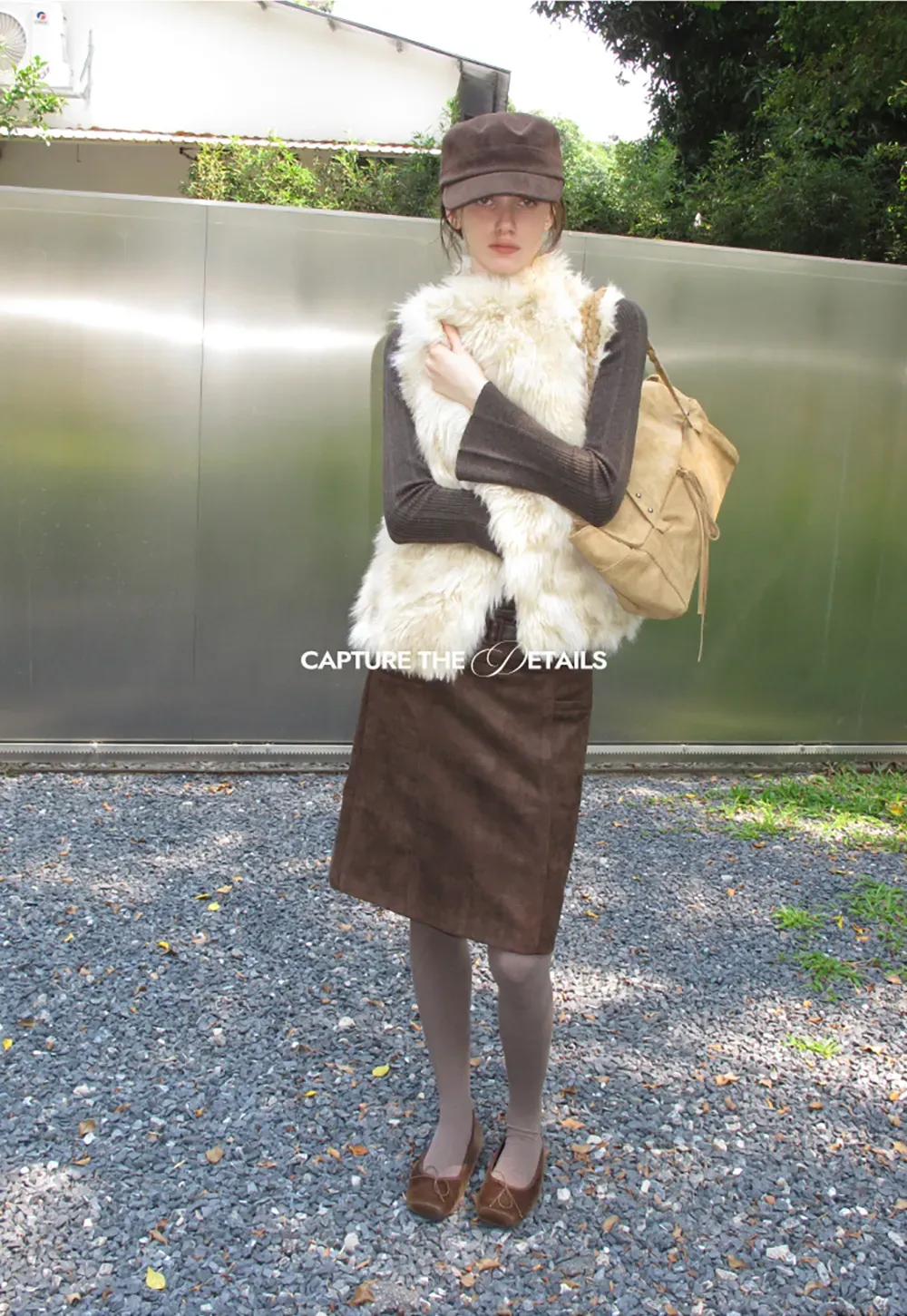 High Waist Suede Skirt with Front Pocket