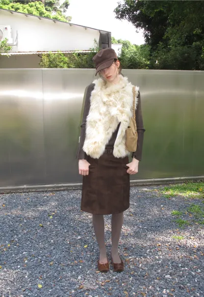 High Waist Suede Skirt with Front Pocket