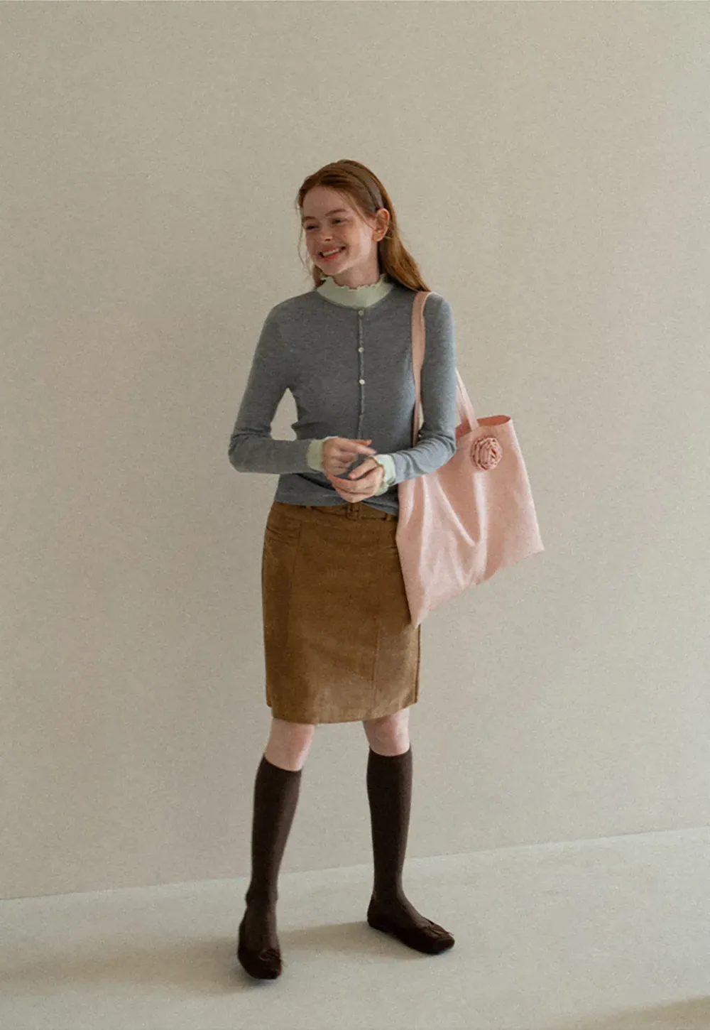 High Waist Suede Skirt with Front Pocket