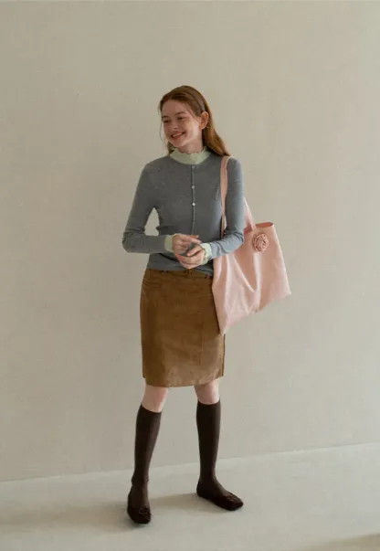 High Waist Suede Skirt with Front Pocket