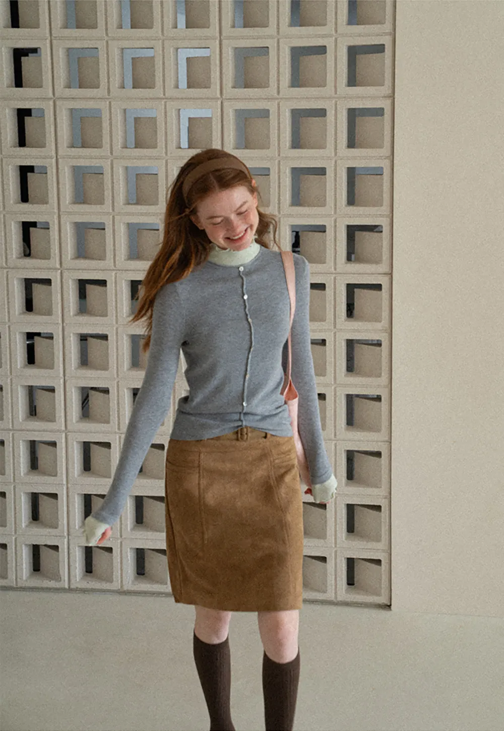 High Waist Suede Skirt with Front Pocket