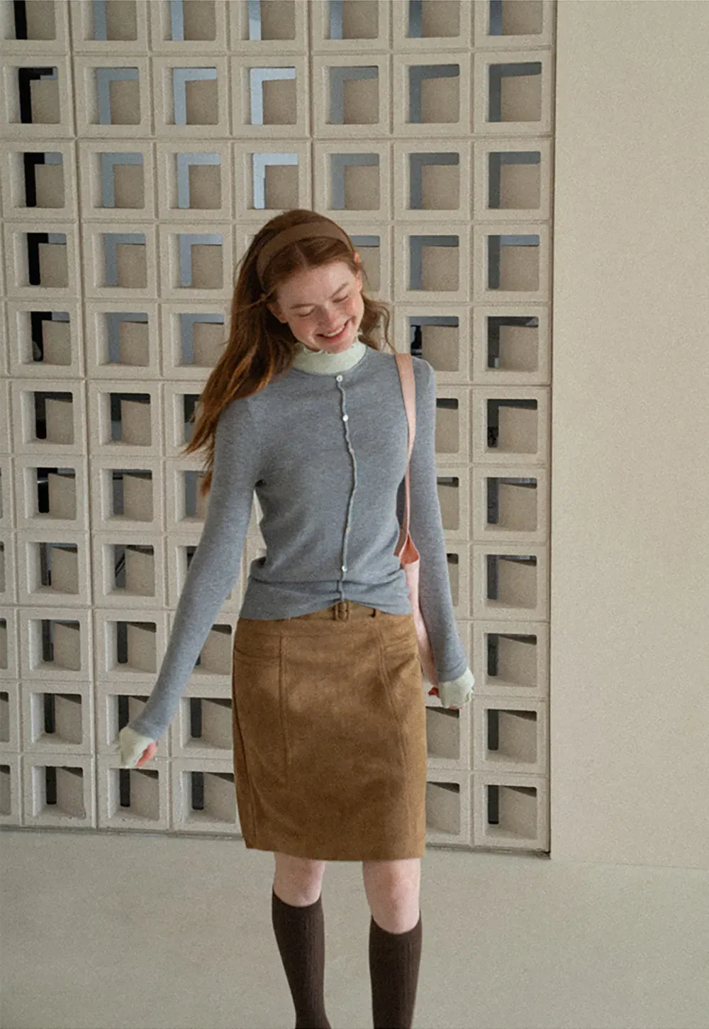 High Waist Suede Skirt with Front Pocket