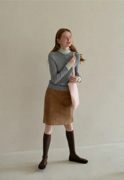 High Waist Suede Skirt with Front Pocket