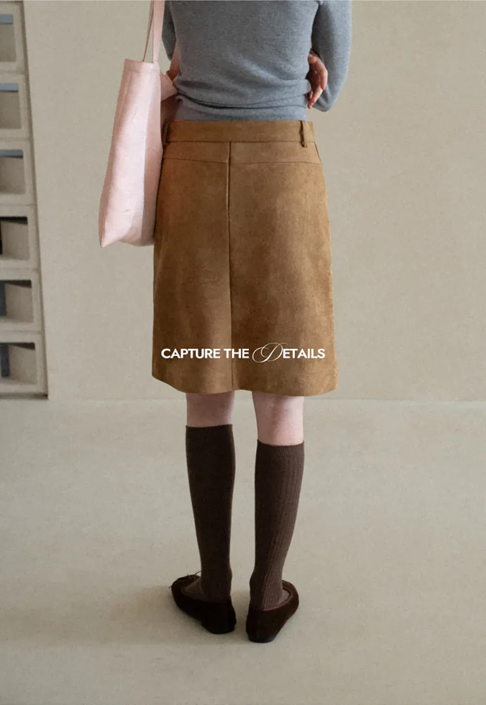 High Waist Suede Skirt with Front Pocket