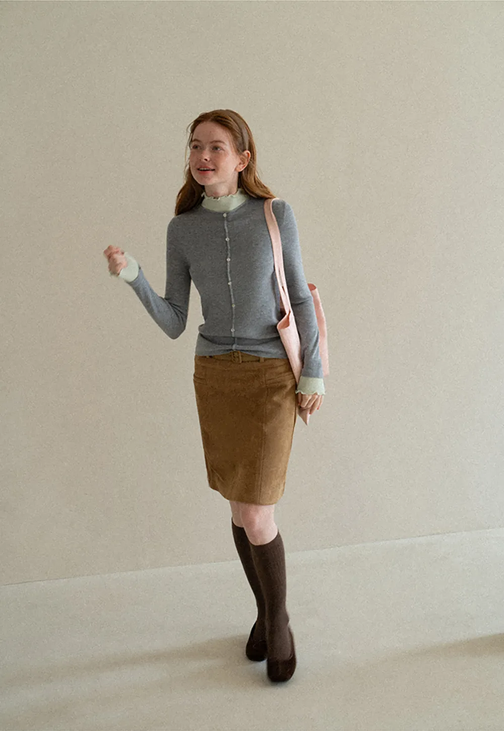 High Waist Suede Skirt with Front Pocket