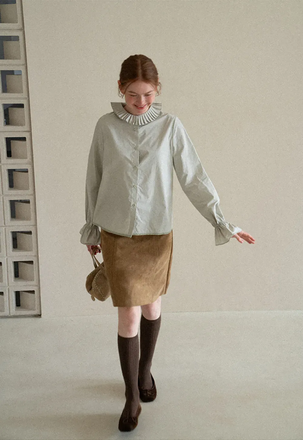 High Waist Suede Skirt with Front Pocket