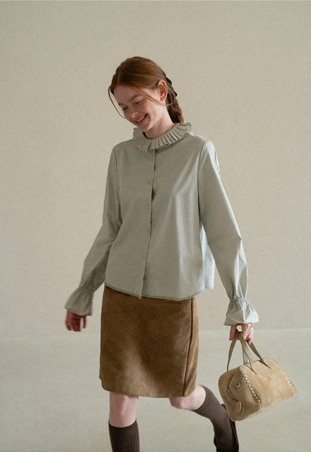 High Waist Suede Skirt with Front Pocket