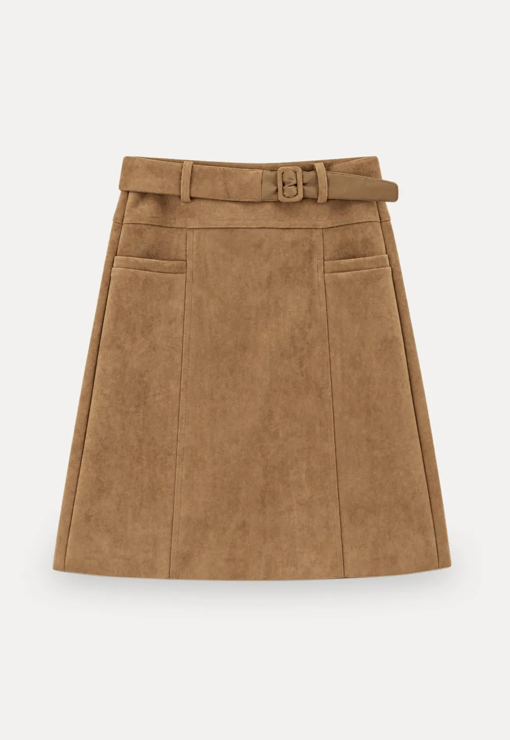 High Waist Suede Skirt with Front Pocket
