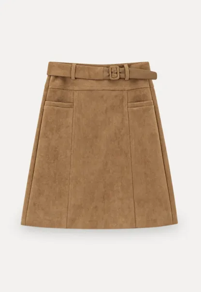 High Waist Suede Skirt with Front Pocket
