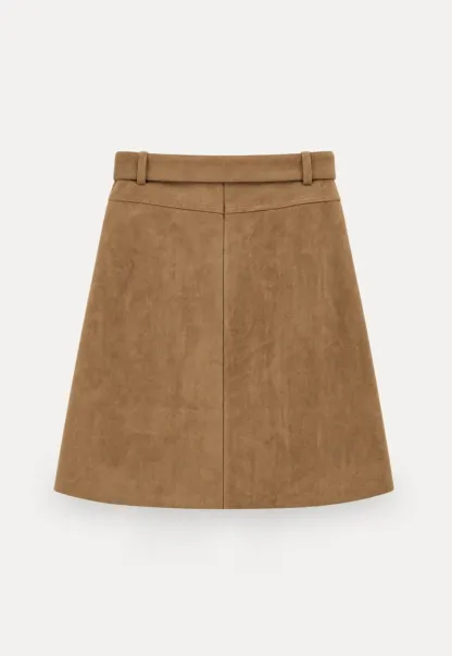 High Waist Suede Skirt with Front Pocket