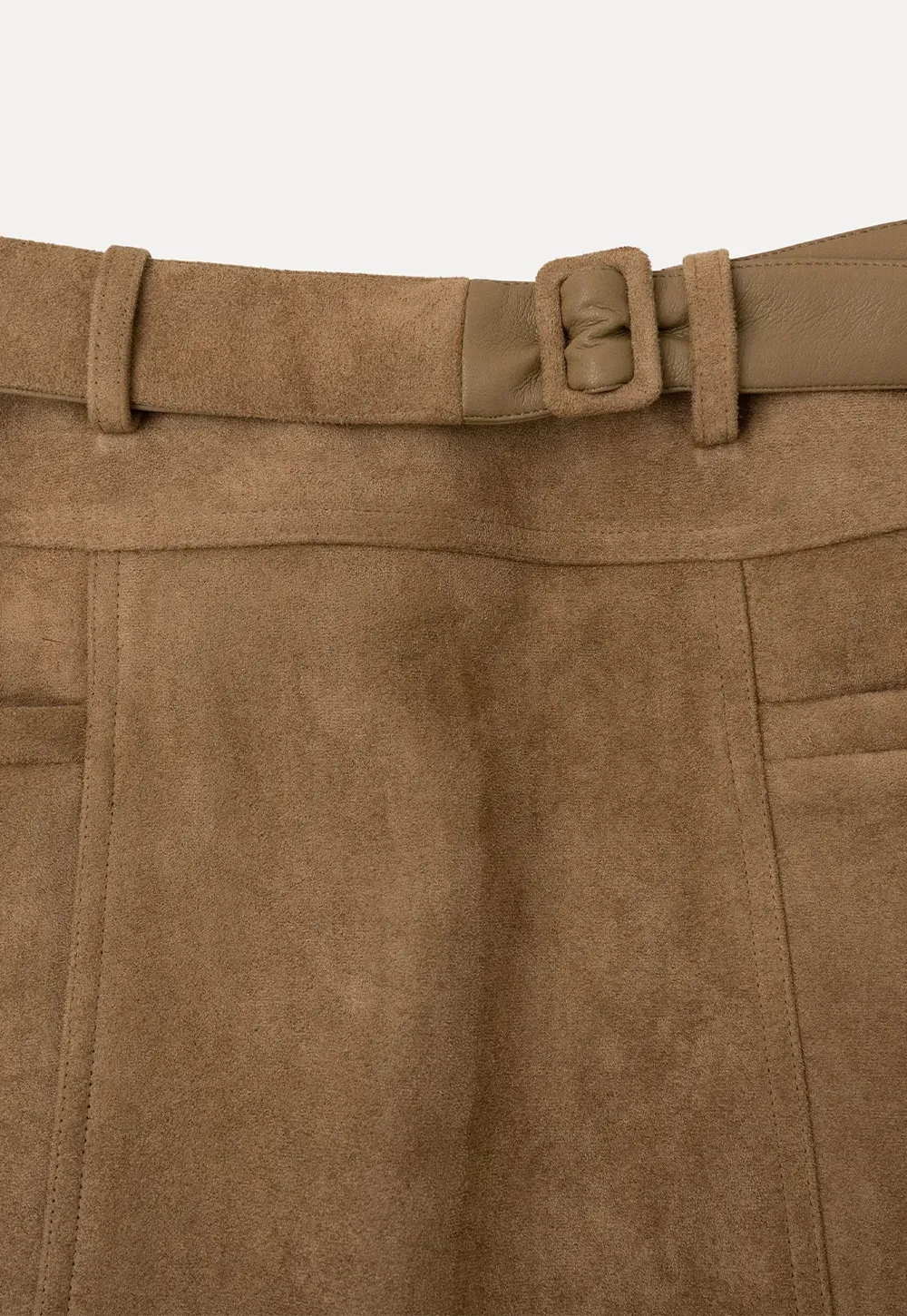 High Waist Suede Skirt with Front Pocket