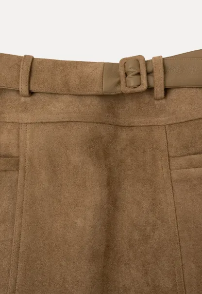 High Waist Suede Skirt with Front Pocket