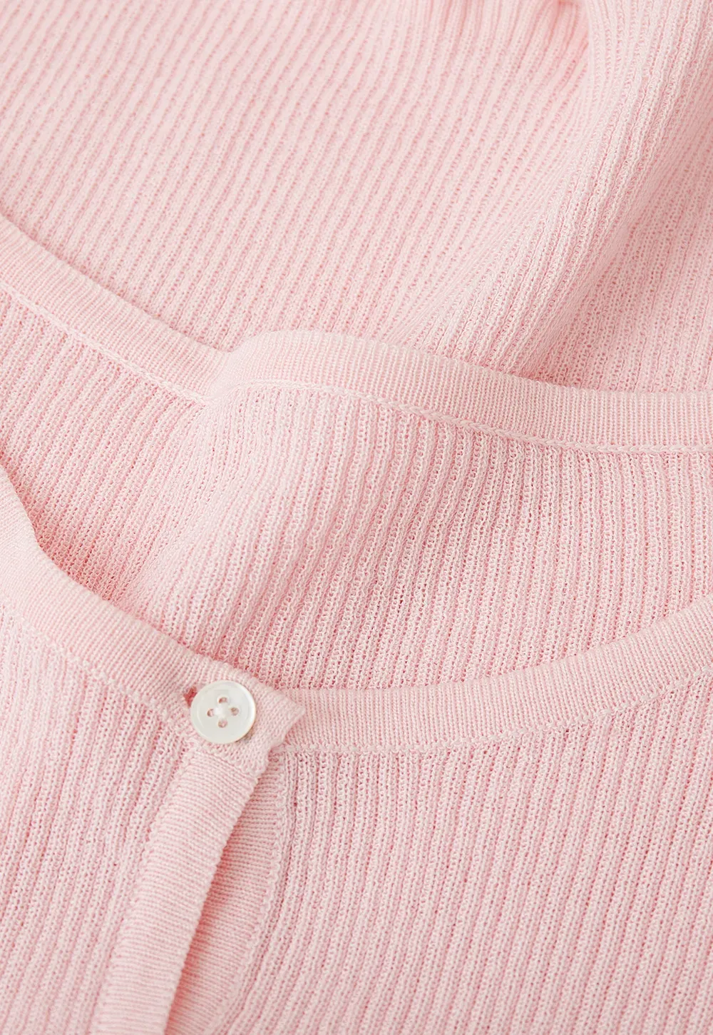 Ribbed Knit Cardigan with Pearl Buttons and Scallop Hem