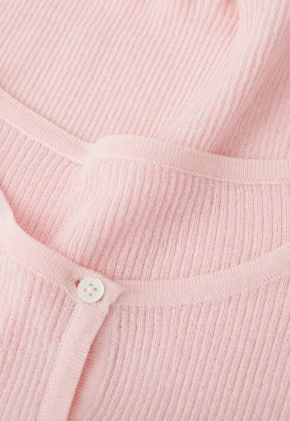 Ribbed Knit Cardigan with Pearl Buttons and Scallop Hem