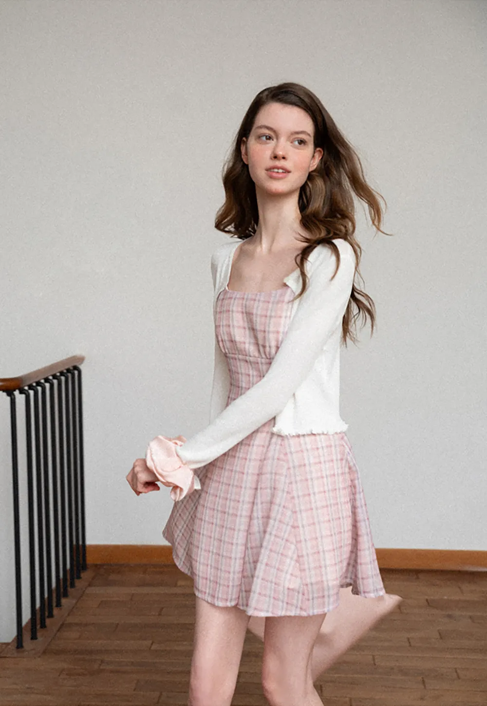 Ribbed Knit Cardigan with Pearl Buttons and Scallop Hem