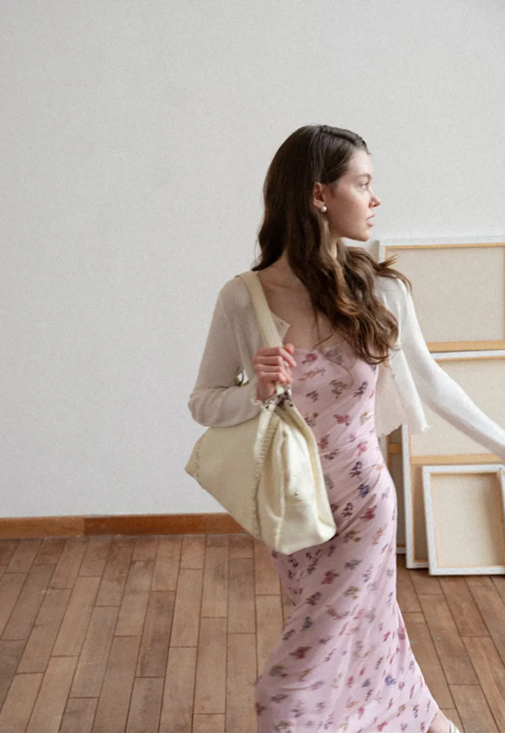 Ribbed Knit Cardigan with Pearl Buttons and Scallop Hem