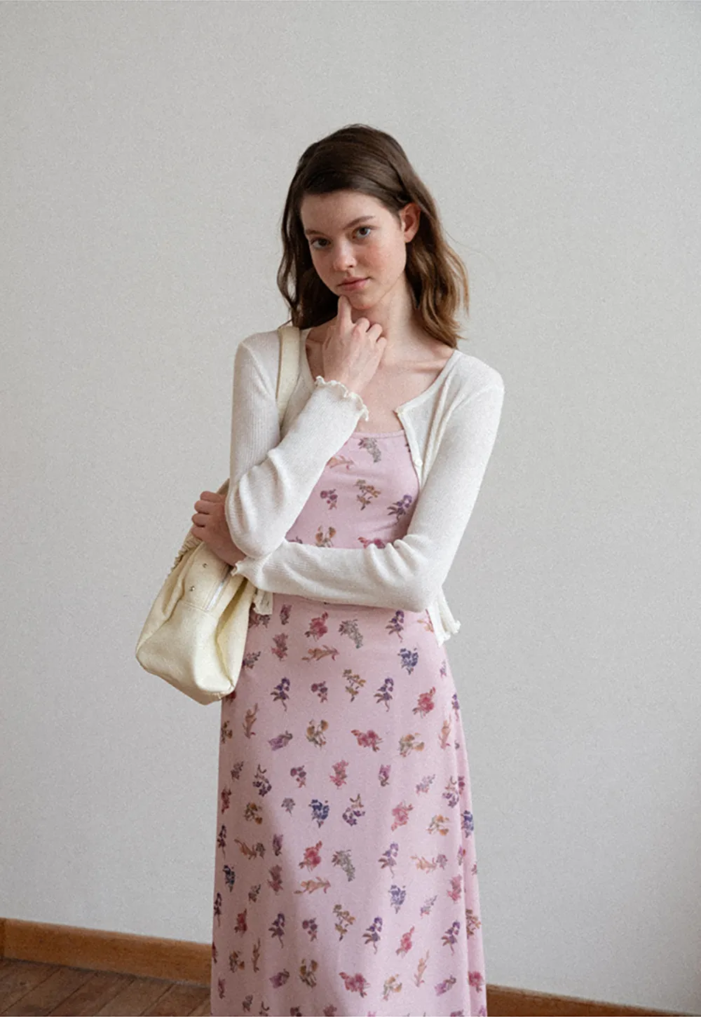 Ribbed Knit Cardigan with Pearl Buttons and Scallop Hem