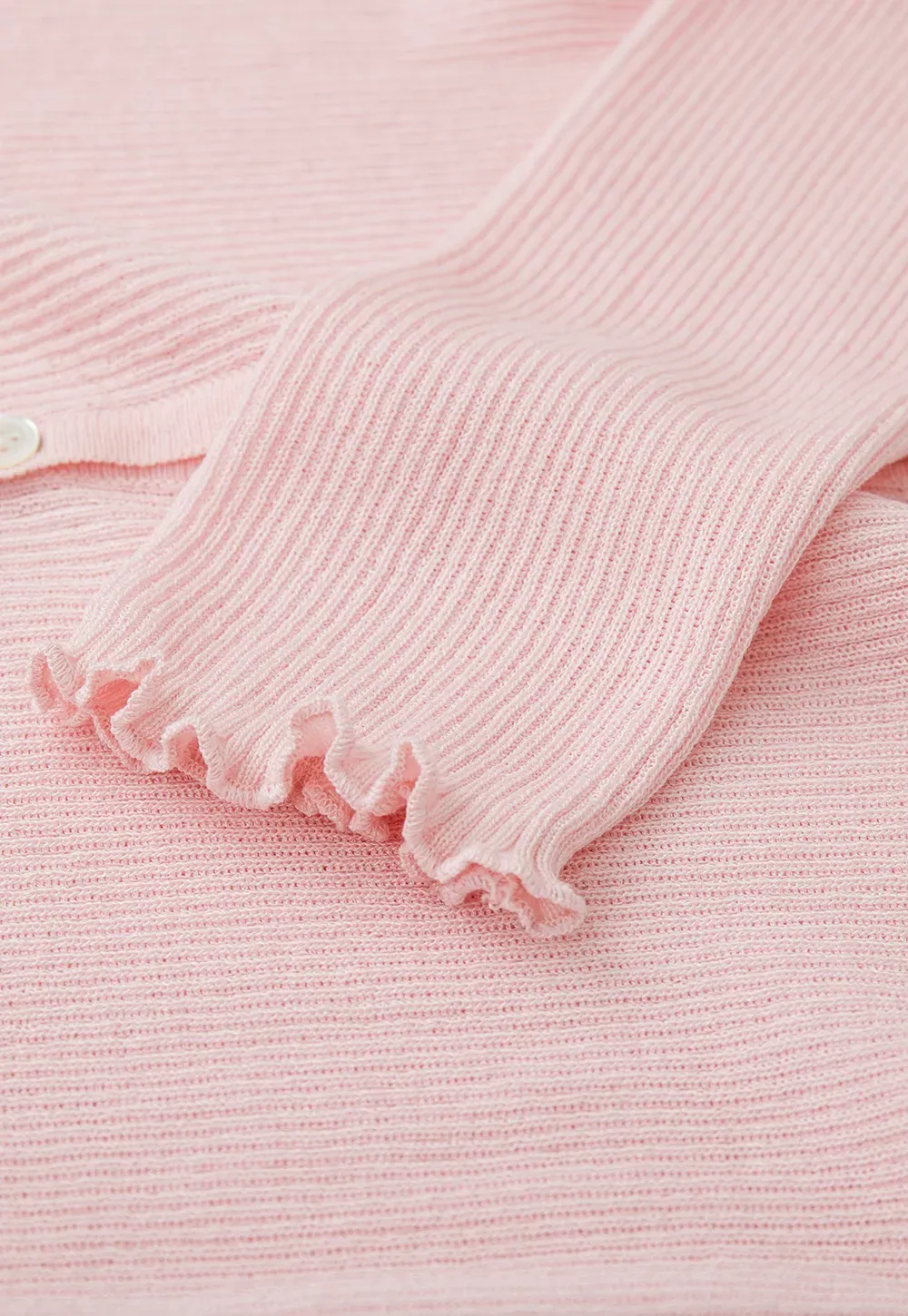 Ribbed Knit Cardigan with Pearl Buttons and Scallop Hem